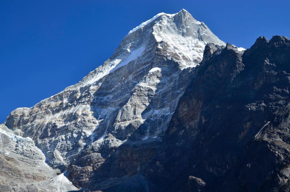 Peak 43 ( Kyashar ) on ascent to Dig Kare from the Hinku Valley on route to Mera La