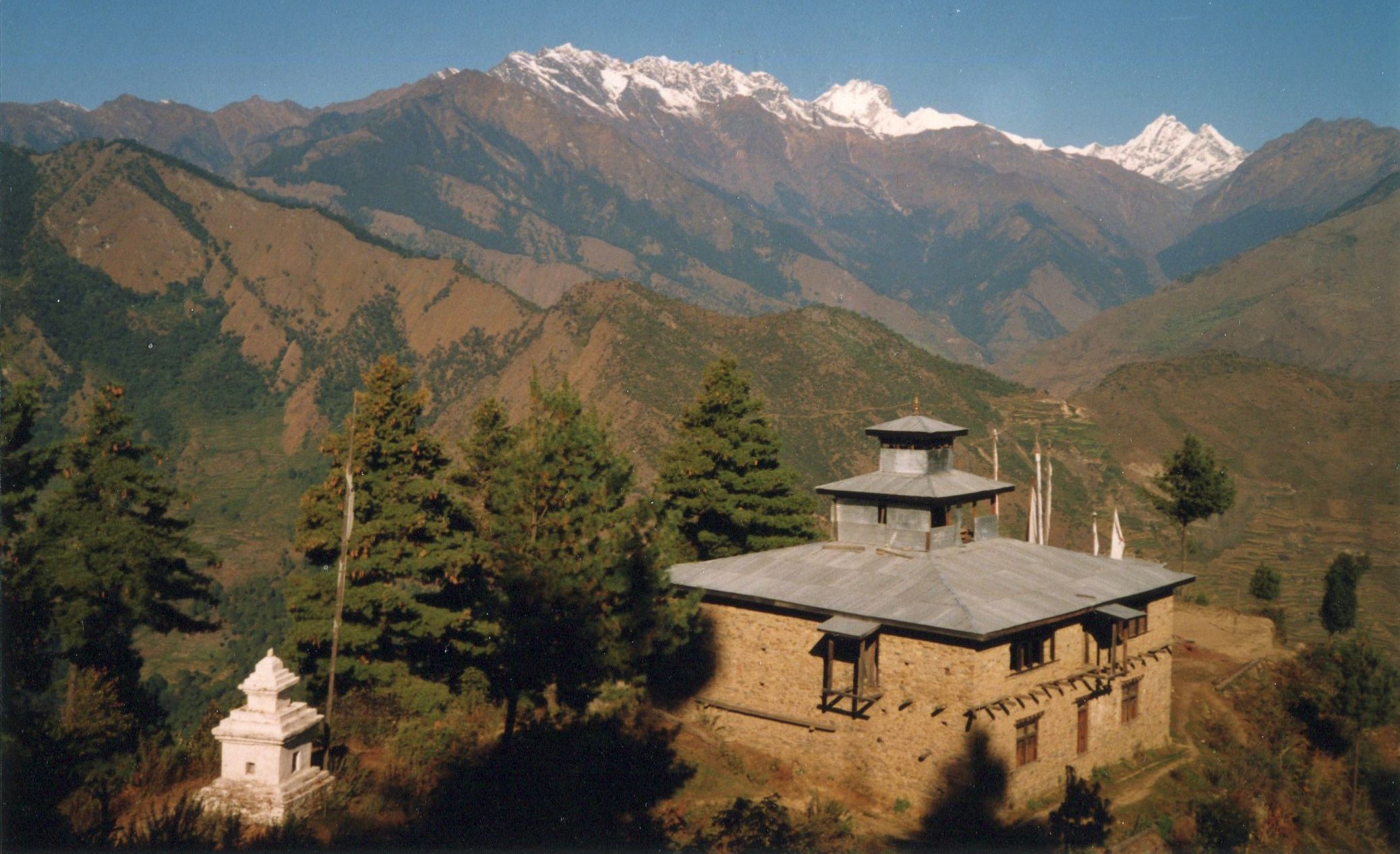 Ganesh Himal and Gompa ( Buddhist Monastery ) on route from Syabru to Dhunche