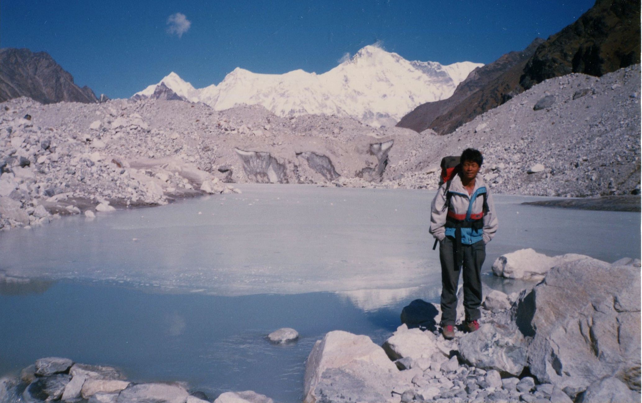 Crossing Ngozumpa Glacier on route to Gokyo