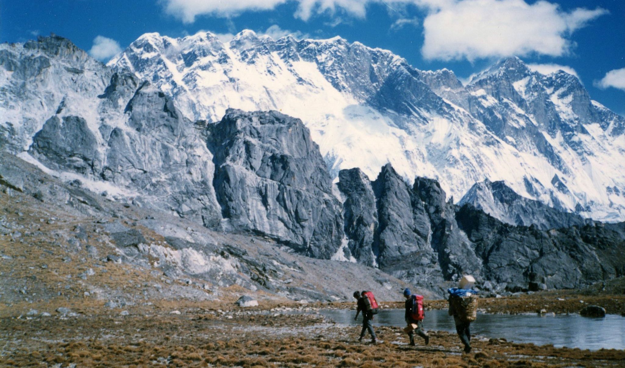 Nuptse-Lhotse wall on ascent to Kongma La from Bibre in the Chukhung Valley