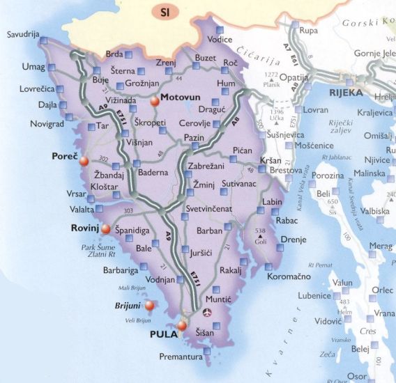 Map of Istrian Peninsula in Croatia