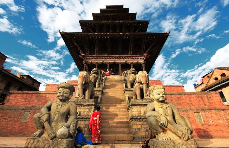 Stone Statues on Nyatapola Temple Steps at Bhaktapur