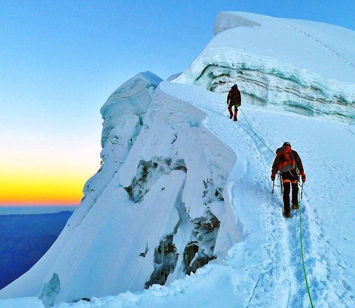 Climbing Vallunaraju, 5550 metres, in the Cordillera Blanca