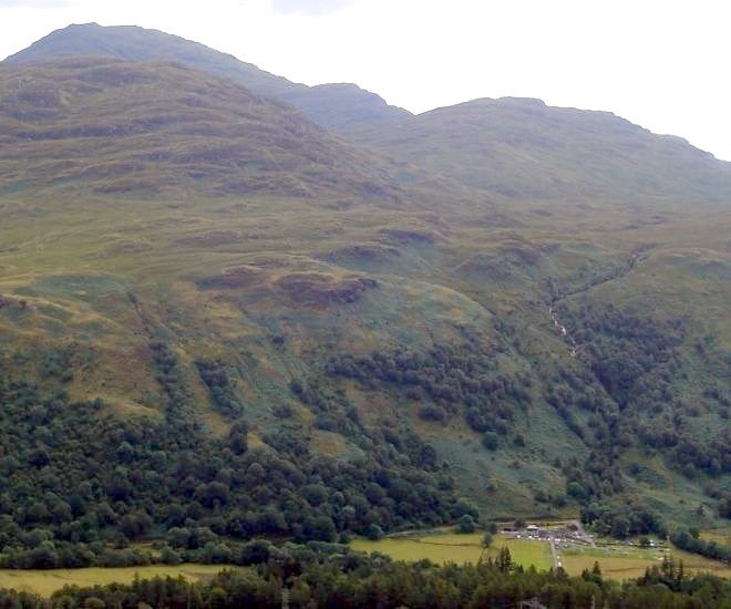 Beinglas Farm beneath Beinn Chabhaire on ascent of Troisgeach