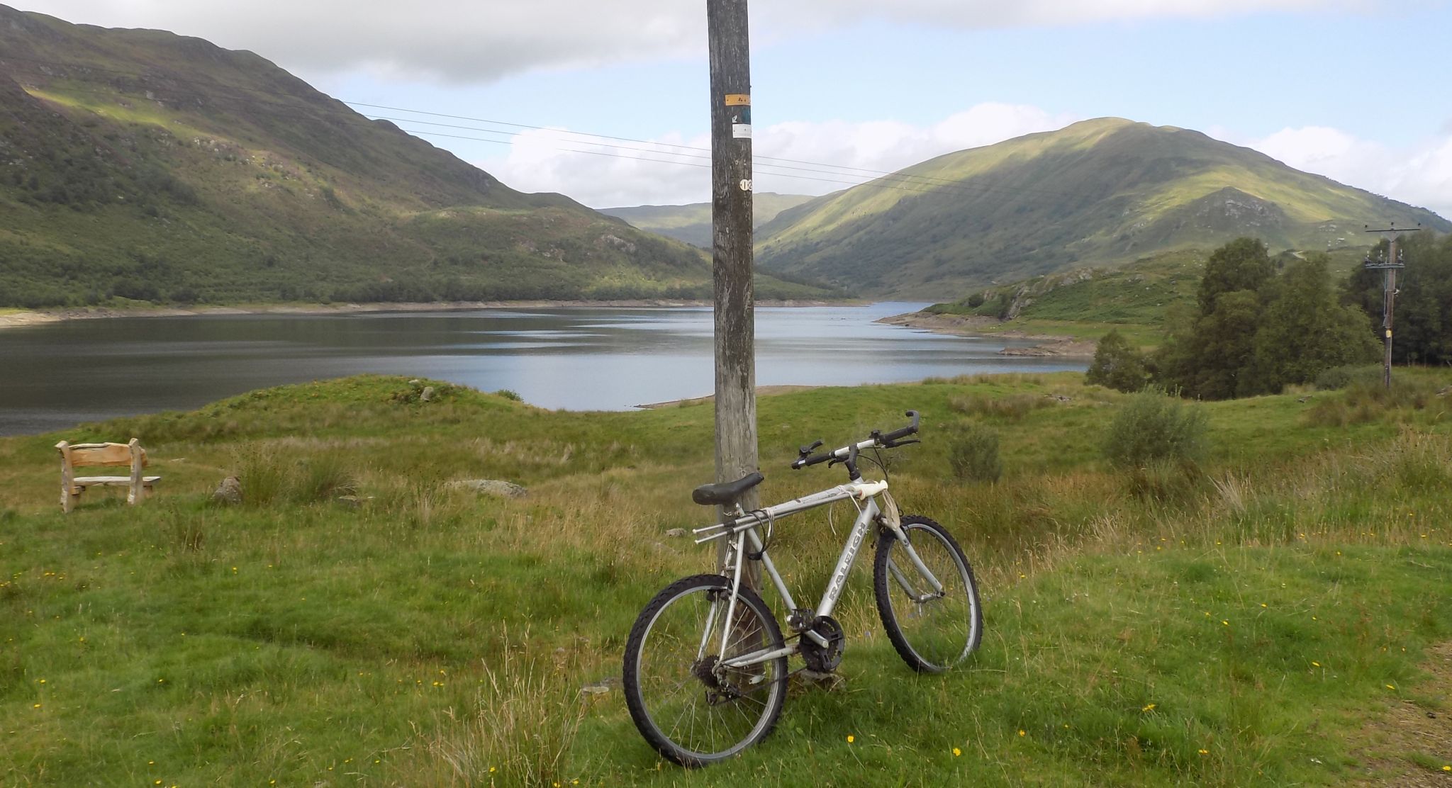 Glen Finglas Reservoir and Meall Cala from track alongside reservoir