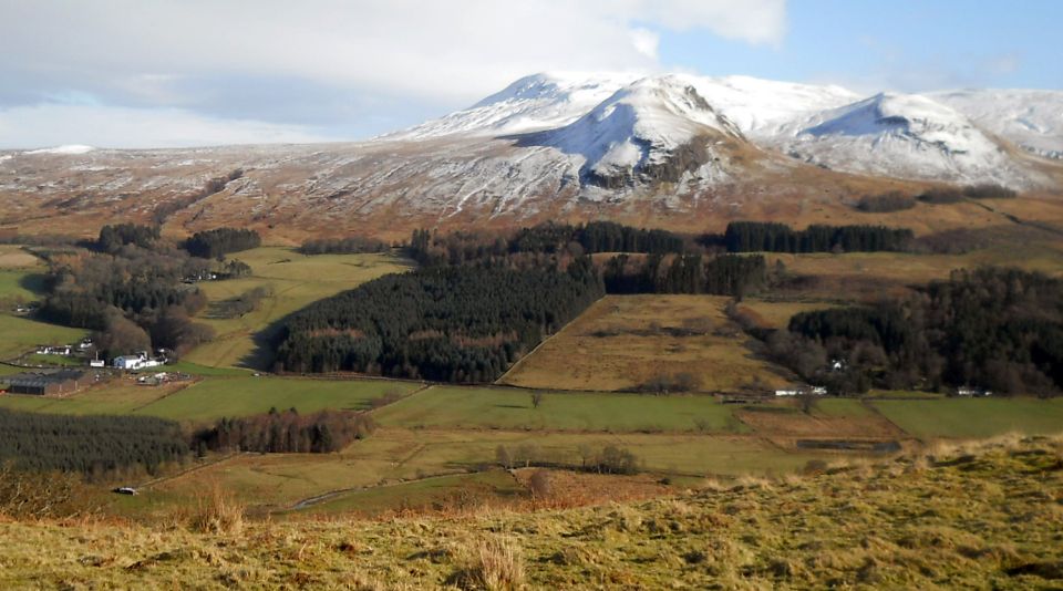 Glengoyne Distillery and the West Highland Way beneath the Campsie Fells from Quinloch Muir