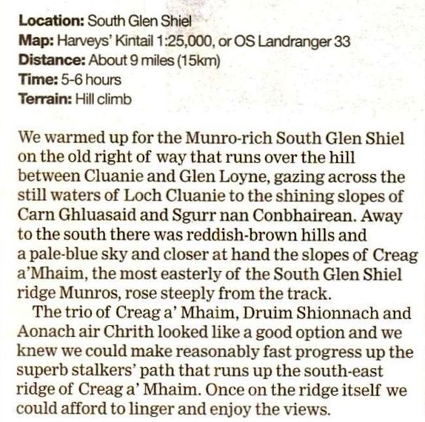 Route Description of the South Glen Shiel Ridge