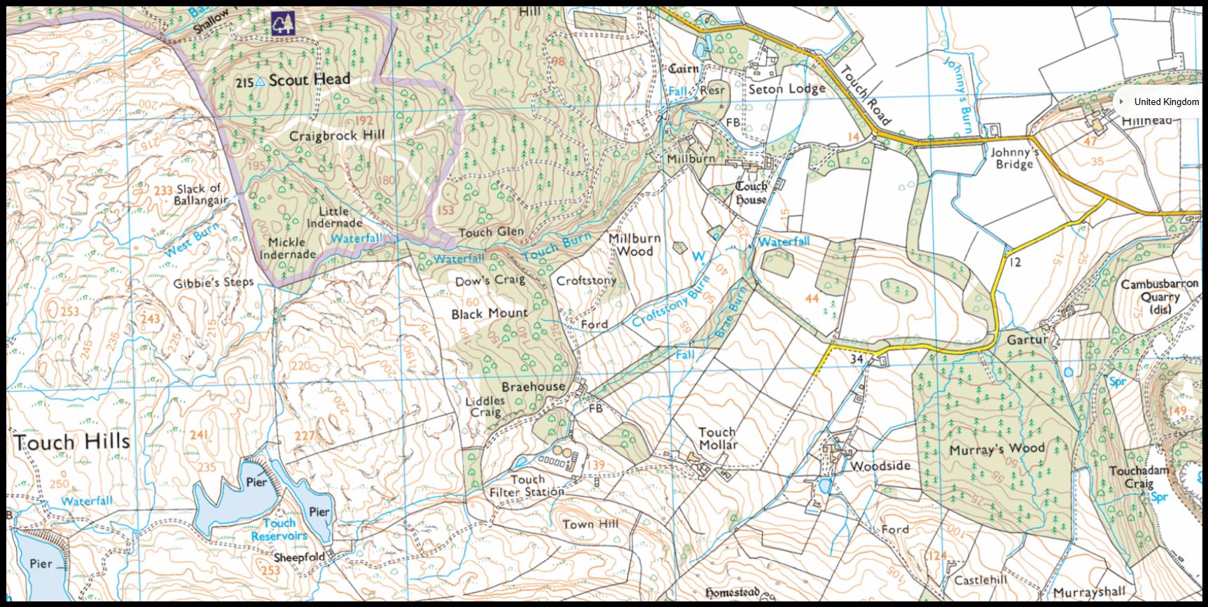 Map of the Touch Hills