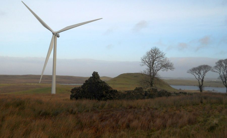 Ruined Cottage beneath Blackwood Hill in Whitelee Windfarm