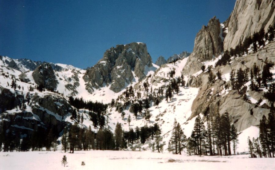 Ice bound Mirror Lake on ascent of Mt. Whitney