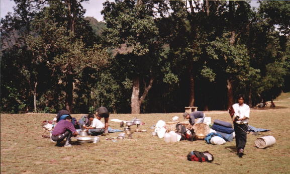 Camp at Chautara Village at start of trek to Tilman's Pass, Jugal Himal